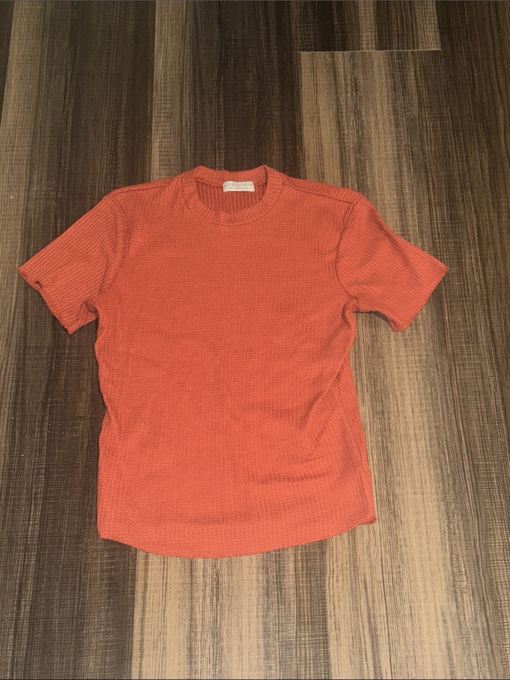 Women’s Burnt Orange Waffle-Knit Short-Sleeve Shirt